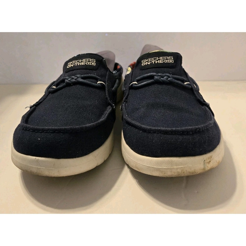 Skechers On The Go Navy Blue Canvas Boat Shoe Mule Women's Sz 7.5